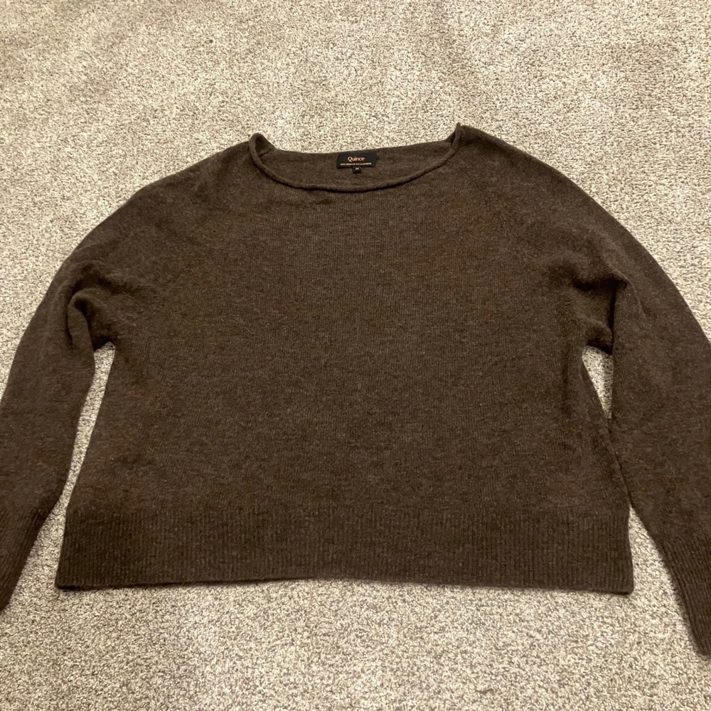 Quince Mongolian Cashmere Boatneck Sweater Heather Truffle Brown M Rollneck Fall